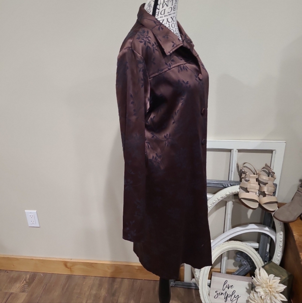 Vintage Brown Satiny Embroided Evening Jacket Blazer Women SZ Small - Picture 6 of 11